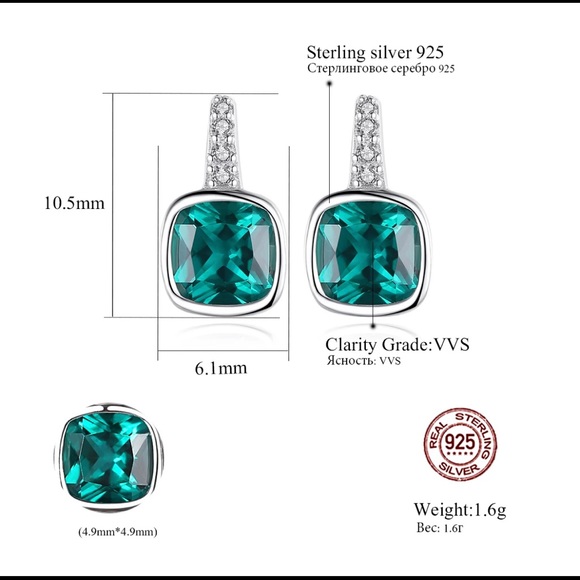 New 925 Green Emerald Stud Earrings - Picture 7 of 7